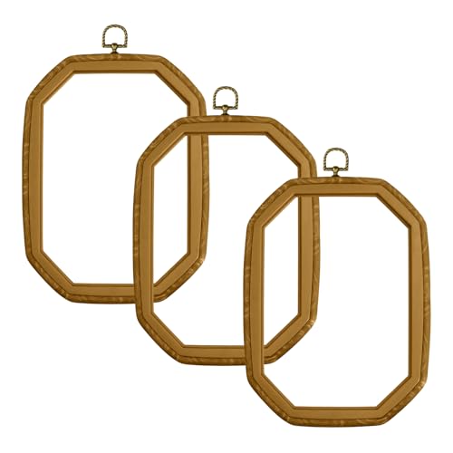 Embroidery Hoops 3-Pack 10x7 Inch - Vintage Wood-Look Finish for Displaying Cross Stitch Art - Craft Sewing Gift for Beginners & Enthusiasts
