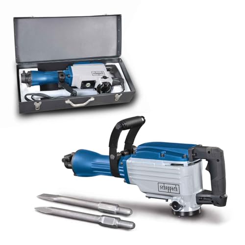 Scheppach Abbruchhammer AB1600 Betonhammer mit 1600W Leistung | 50J Schlagkraft | Langes 3m Kabel | 2000 Schläge pro Minute | Zusatzgriff 360 | inkl. Spitz- & Flachmeißel sowie Transportkoffer