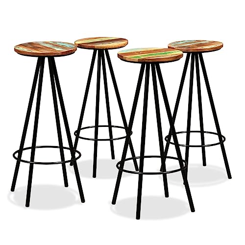vidaXL 4X Taburetes Bar Madera Reciclada Banco Banquillo Asiento Silla Mueble
