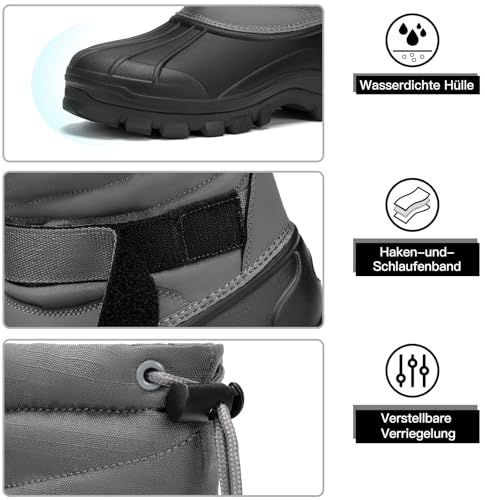 Kricely Wasserdichte Winterstiefel Herren Damen Warm Gefütterte Schneestiefel Rutschfest Winterschuhe(grau 43)