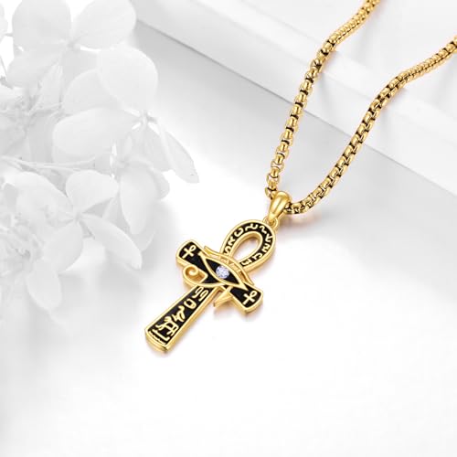 Ankh Necklace 925 Sterling Silver Gold Eye of Horus Pendant Egyptian Ankh Cross Jewelry Gift,Birthstone Christmas Jewelry for Men3