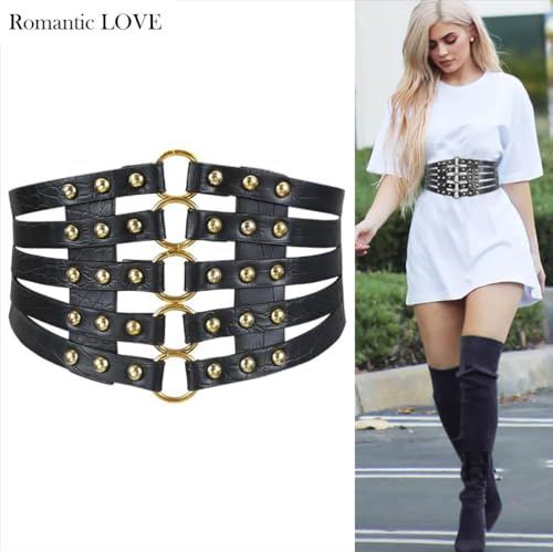 Romantic LOVE Women's Waistband Lace-up Cinch Belt Tied Corset Elastic Rivet Waist Belt Halloween Costume2