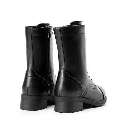 DREAM PAIRS Women's Lace up Mid Calf Combat Riding Military Boots,Size 8,Black