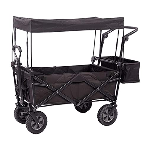 Outdoor-Klappwagen, zusammenklappbarer Bollerwagen mit Dach, Outdoor-Gartenwagen mit Bremsen, All-Terrain-Campingwagen, Tragfähigkeit 100 kg (schwarz)