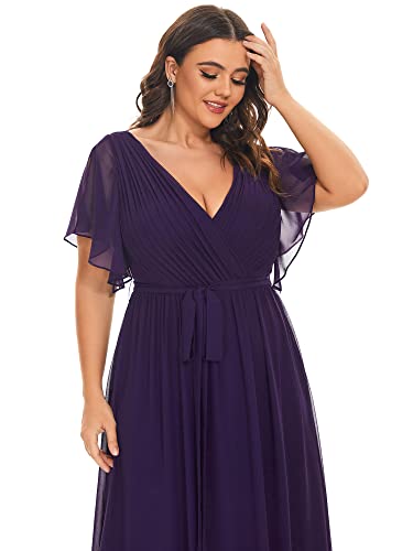 Image of Ever-Pretty Plus Women's Chiffon Bridesmaid Dress A-Line Empire Waist Floor Length Plus Size Formal Wedding Guest Dresses