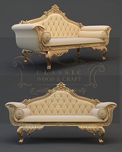 Classic Wood and Craft Classical Handcrafted Wooden Diwan in Teak Wood with Off-White upholestry and Off-White Finish.| Best Diwan | Teak Wood Diwan