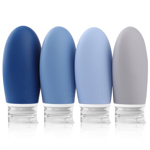 Opret Botes Viaje Rellenables 100ml 4 Piezas, Botellas de Viaje Silicona para Gel y Champu, Botes Viaje a Prueba de Fugas para Gel, Champús, Lociones y Artículos de Tocador, FDA Certificado Sin BPA