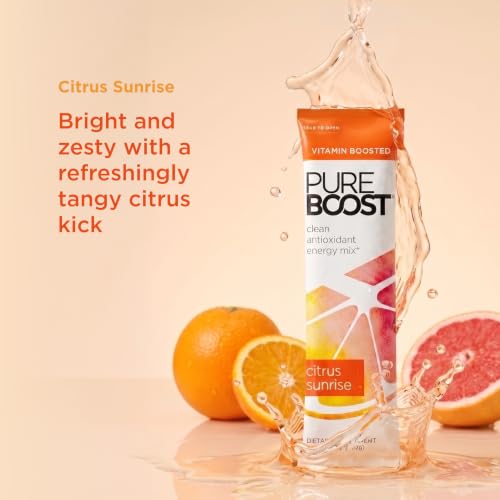 Image of Pureboost Sugar-Free Clean Energy Booster, Citrus Sunrise 10 Count, Refreshing Energy Drink Mix with B12 Vitamins, Electrolytes, Antioxidants, No Sucralose