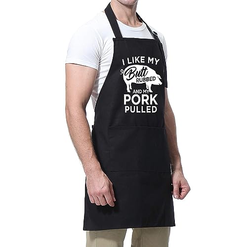 Miracu Funny Cooking Aprons For Men, Mens Grilling Bbq Aprons With Pockets - I Like My Butt Rubbed And My Pork Pulled - Fun Birthday Gifts For Men, Husband, Boyfriend, Dad, Friend, Big Men, Guy, Him #TOP6