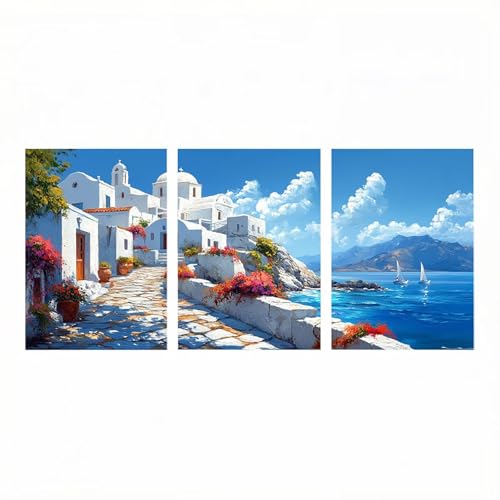 3 Piezas Flor Diamond Painting Adultos 5D Diamond Painting Mar, Pintura Diamante Manualidades Adultos 60 x 40 cm*3, Cristal Artes Bordado Punto Cruz Cuadros Decoracion Salon Modernos Regalo HXZH-0279