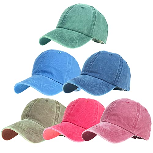 6 Pack Distressed Baseball Caps, Unisex Cotton Vintage Dad Hats, Logo Free Twill Cotton Plain Sports Hats (Set-1) #TOP2