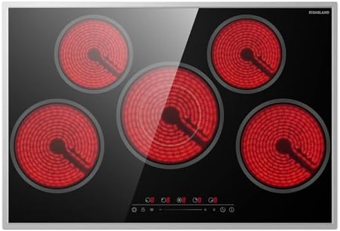 GASLAND CH775BF20B Freestanding Hob Ceramic Hob, 77 cm Recessed Cooktop with Stainless Steel Frame, 5 Cooking Zones, Multi Cooking Zone, Slide Control, 8200 W