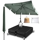 4smile Sonnenschirm Balkon 3-in-1 SET, Grün – Balkonschirm rechteckig mit UV50+-Schutz, 200 x 125 cm, inkl. Schirmständer und Schirmhülle – passend für Balkon & Terrasse