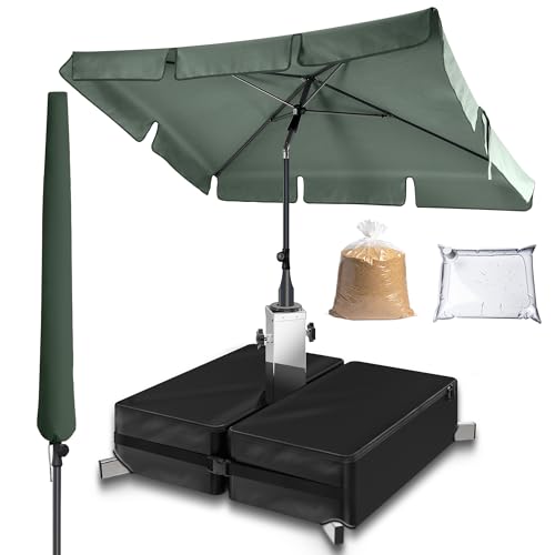 4smile Sonnenschirm Balkon 3-in-1 SET, Grün – Balkonschirm rechteckig mit UV50+-Schutz, 200 x 125 cm, inkl. Schirmständer und Schirmhülle – passend für Balkon & Terrasse