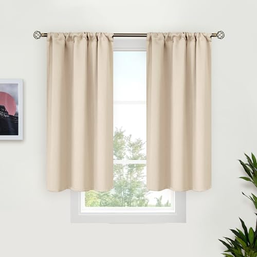 BGment Short Blackout Kitchen Curtains 40 Inches Long - Thermal Insulated Drapes with Rod Pocket Room Darkening for Bathroom Small Windows, Champagne, 34 x 40 Inch, 2 Panels