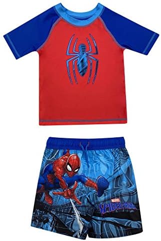 Marvel Avengers Spider-Man Toddler Boys Rash Guard Swim Trunks Set Red/Blue 2T