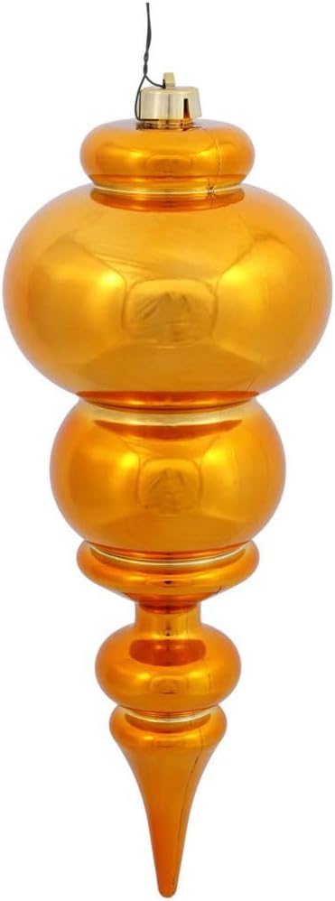 Vickerman Plastic Finial UV Resistant with Drilled Neck, Cap Secured & Green Floral Wire, 14", Antique Gold Shiny