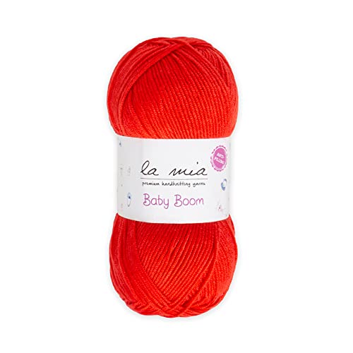 1 Skein La Mia Baby Boom, 100% Antipilling Acrylic Yarn for Knitting and Crochet for Knitting and Crochet, 100 g (3.5 oz) / 250 m (273 Yards), Weight 3 : Light-Dk, Red - 1170