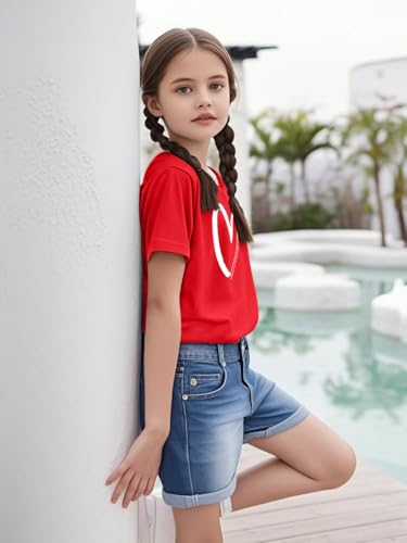Image of Girls Short Sleeve Tee Shirts Kids Summer Crewneck Tops 5-14 Years