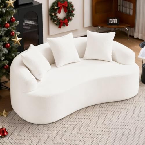 Thctvous 65” Beige Curved Loveseat Sofa with Round Armrest, Compression