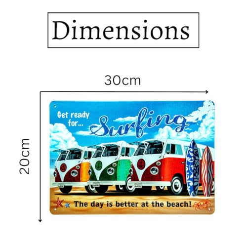 Image of Eazywagon Decorative Retro Metal Signs Wall Plate - 12x8 Inch (Volkswagan Surfing) | Weatherproof Vintage Metal Sign Plate for Cafe, Home, Bar, Garage | Decorative Wall Hanging Sign Board