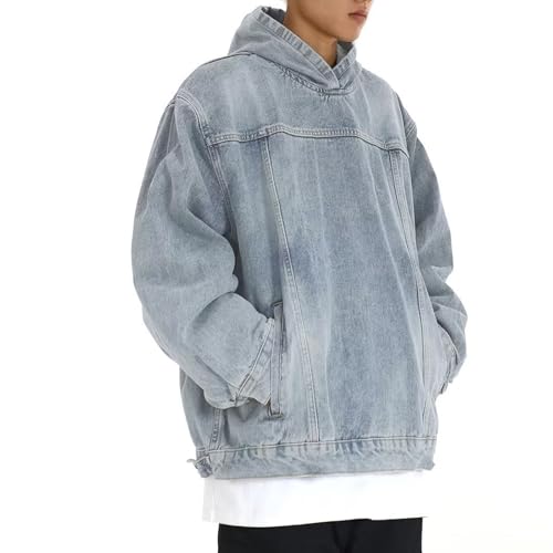 Oversized Hoodies for Men Denim Hooded Sweatshirts Acid Wash Hoodie Boyfriend Jackets Vintage Casual Streetwear3