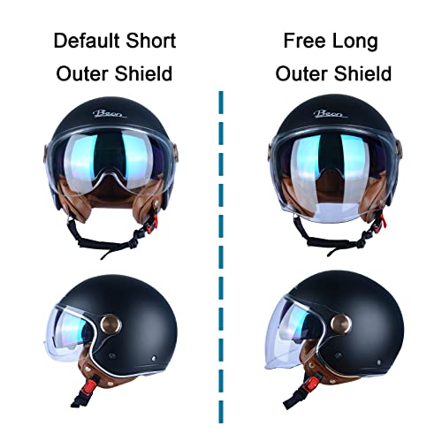 Beon Half 3/4 Face Motorcycle Helmet, Dot Approved, Retro Vintage Style, Dual Visors Men’s And Women’s Motorbike Casco For Moped Cruiser Bobber And Chopper (M, Matte Black) #TOP3