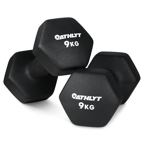 Athlyt Juego de mancuernas de neopreno para fondos, 2 x 9 kg, color negro