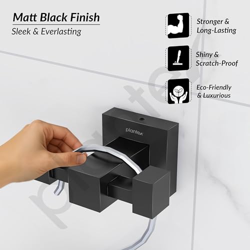 Image of Plantex 304 Grade Stainless Steel Hooks for Hanging Clothes and Towel in Bathroom /Living Room /Bathroom Accessories - Splash (Black)