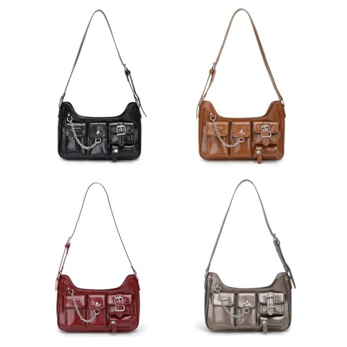 Sac messager esthétique en cuir synthétique marron à plusieurs poches