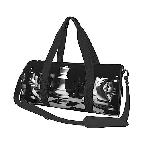 Sac de sport rond au motif d'échecs noir et blanc très résistant taille unique