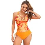 Sillictor Womens Tankini Sets Tummy Control Swimming Costume Women 2 Piece Push Up Swimsuit Strappy Cross Back Tankini Top with Bikini Bottoms Ladies Swimwear Bathing Swim Suits 606 Orange M