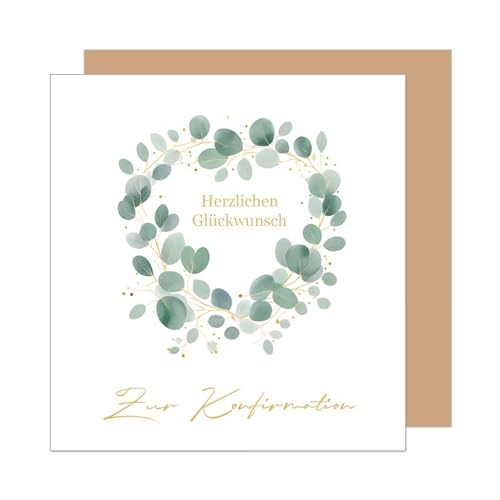 Edition Seidel Premium quadratische Glückwunschkarte zur Konfirmation mit Umschlag. Konfirmationskarte mit Spruch Karte Grußkarte Junge Mädchen Jugendliche Kranz Eukalyptus (KFQ102 SW025)