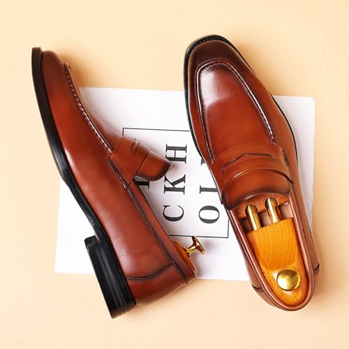 YZABEL Leather Male Dress Shoes Fashion Slip-On Pointed Toe Lug Sole Anti-Slip Mid Chunky Heels Business Meeting Office Work Shoes4