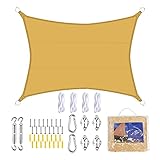 ⛱️ Paquete: Toldo vela de sombra rectangular 3*4m + Kit accesorios de montaje para toldo ( Inclúido Cuerdas + Hebilla rombal + Tensores + Gancho de resorte + Tornillos + Tapón expandido ) + Bolsa de almacenar. ( Con instrucción de instalar, fácil de usar)