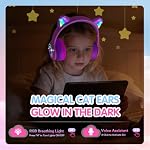 IFECCO Kids Bluetooth Headphones with Case,Cute LED Light Up Cat Ears - Image 6