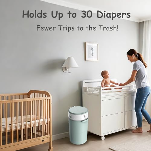 Image of Bellababy Diaper Pail, Upgrade Baby Diaper Bin with Double Odor Locking, Includes 4 Refills (270 inches /pcs), Compact Design for Nursery, Green