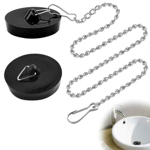Tampões de Drenagem, 2 Pcs Tapones de Drenaje de Goma, con 1 Pcs Cadena de 50cm para Fregadero de Cocina, Desagües Estándar Tapones Universales, para Fregadero, Tapón de Fregadero para Bañera, Cocina