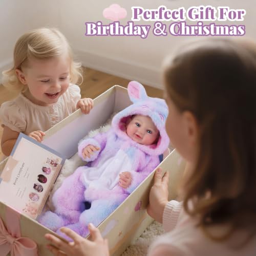 Muñeca bebé reborn BABESIDE 17 pulg con vestido conejo miniatura 5