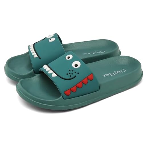 ChayChax Kinder Pantoletten Sommer Hausschuhe Leicht Badeschuhe Badepantolette Offener Zeh Strand Sandalen Bequeme Badeschlappen,Grün B,30/31 EU=Hersteller 31