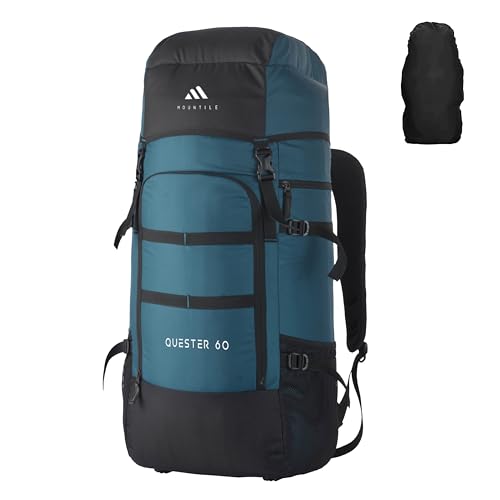 MOUNTILE QUESTER 60L Travel Backpack with Water Proof Rain Cover - Camping Hiking Rucksack Trekking Bag - MTL01