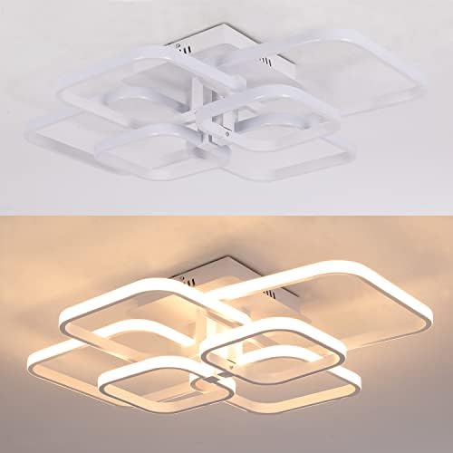 Vinilky Modern Led Ceiling Lights,6 White Squares Lighting Chandeliers Indoor Flush Mount Hanging Lamp Acrylic Lighting Fixture for Living Room Bedroom Lounge
