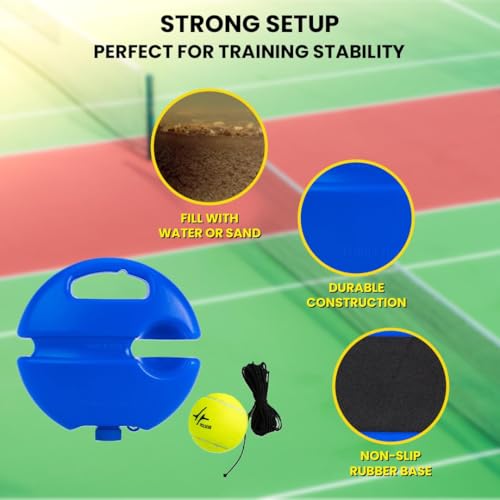 Image of PULSEIT PulseITStrokeX Tennis Trainer Rebound Ball Set | Solo Tennis Practice Trainer with Elastic Rebound String & Heavy Stable Base | Self Training Equipment for Kids & Adults (Round)