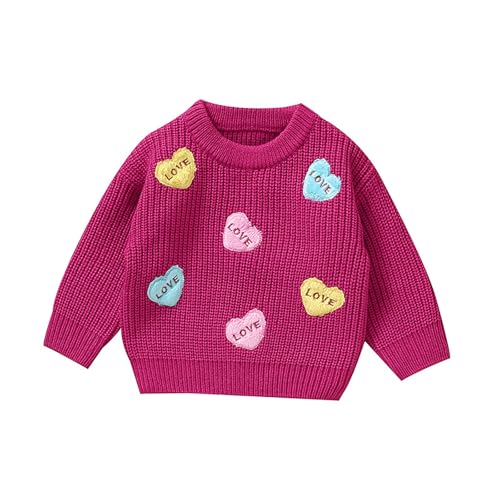 Toddler Cute Heart Print Pullover Ribbed Knitted Crewneck Chunky Sweaters Girls Warm Long Sleeve Fall Winter Tops