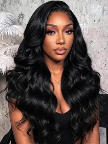 Image of KLAIYI Loose Body Wave Pre Everything Glueless 13x4Lace Front Wigs Human Hair Layered Face Framing Side Bang Drawstring Pre Plucked Bleached Bye Bye Knots 3S Ready to Wear and Go Wig for Women 16Inch