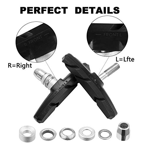 Baseeing Bike Brake Pads Brake Kit Brake Shoes Pads Cable Guide Protector 8 In One 70Mm Bicycle V-Brake Pad Set Work With All Shimano Sram Mtb V-Brake System 2Pairs(4Pcs) (Black) #TOP1