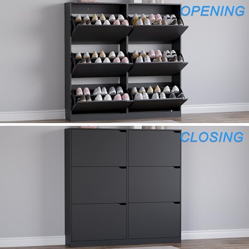 Shoe Cabinet with 6 Flip Drawers, Slim Narrow Shoe Storage Cabinet, Freestanding Shoe Organizer for Entryway, Hallway, Foyer