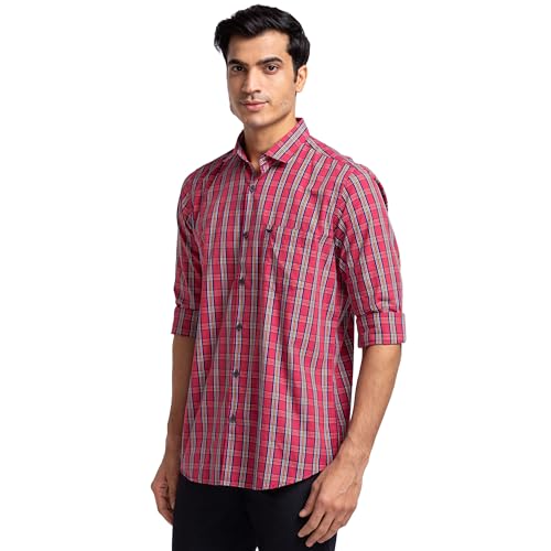 Image of Park Avenue Men's Pure Cotton Checks Pattern Slim Fit Cut Away Collar Full Sleeve Casual Shirt