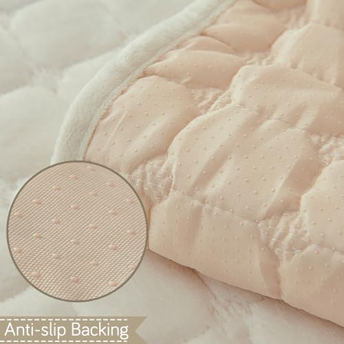 Image of HOKIPO 'BelleLace Series' Sofa Mat for 3 Seater and 2 Seater Sofa | Imperial Milk Velvet Sofa Cover with Lace Design | Pearl White (AR-5966+5964-WHT)