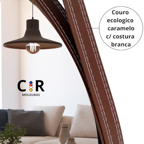 Espelho Decorativo Redondo 50cm Adnet Suspenso C/Alça Couro Ecológico + 5 Anos de Garantia (Caramelo